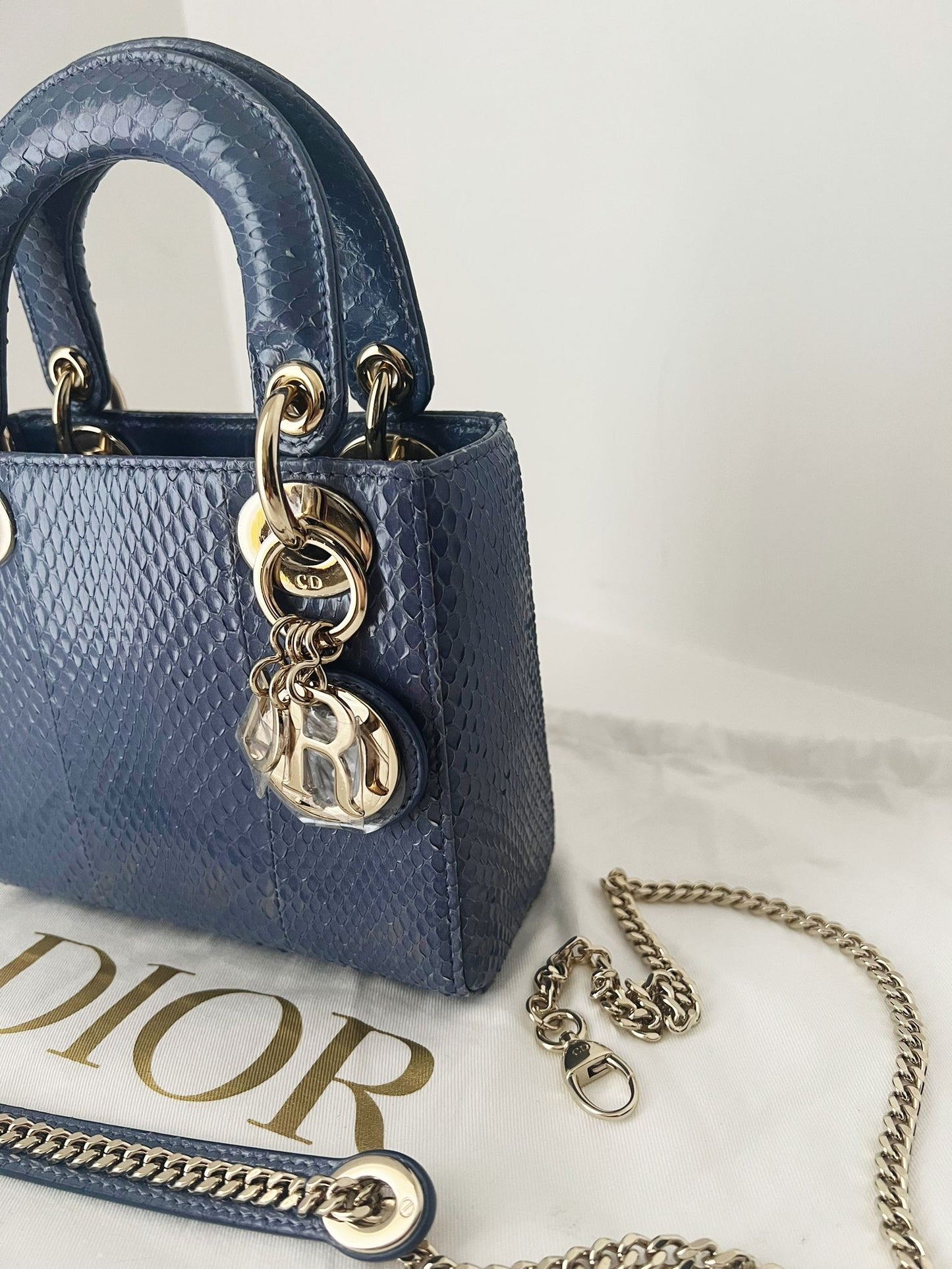 Lady Dior Mini Python blue