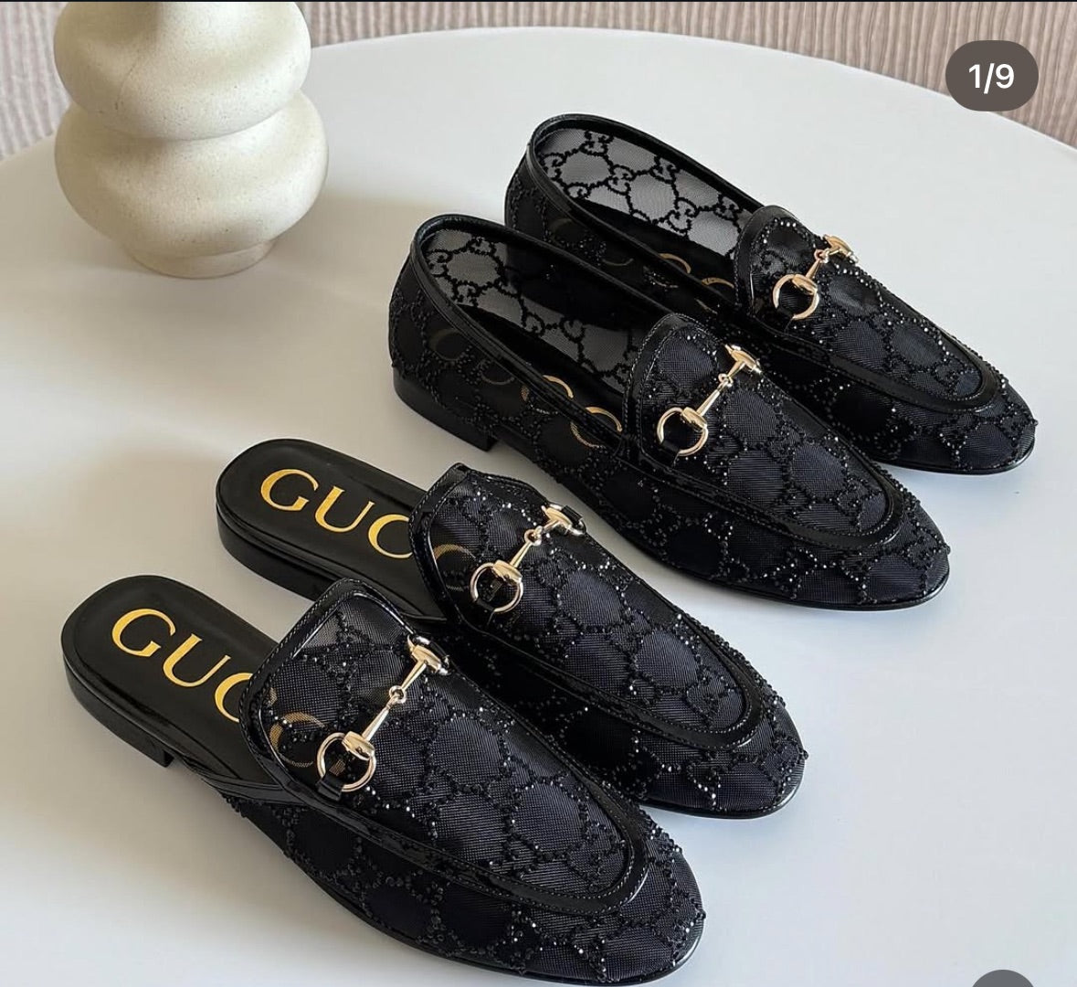 Gucci black crystal loafers 38.5 partial payment