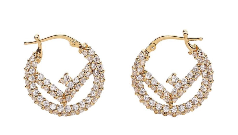Fendi logo crystal hoop earings