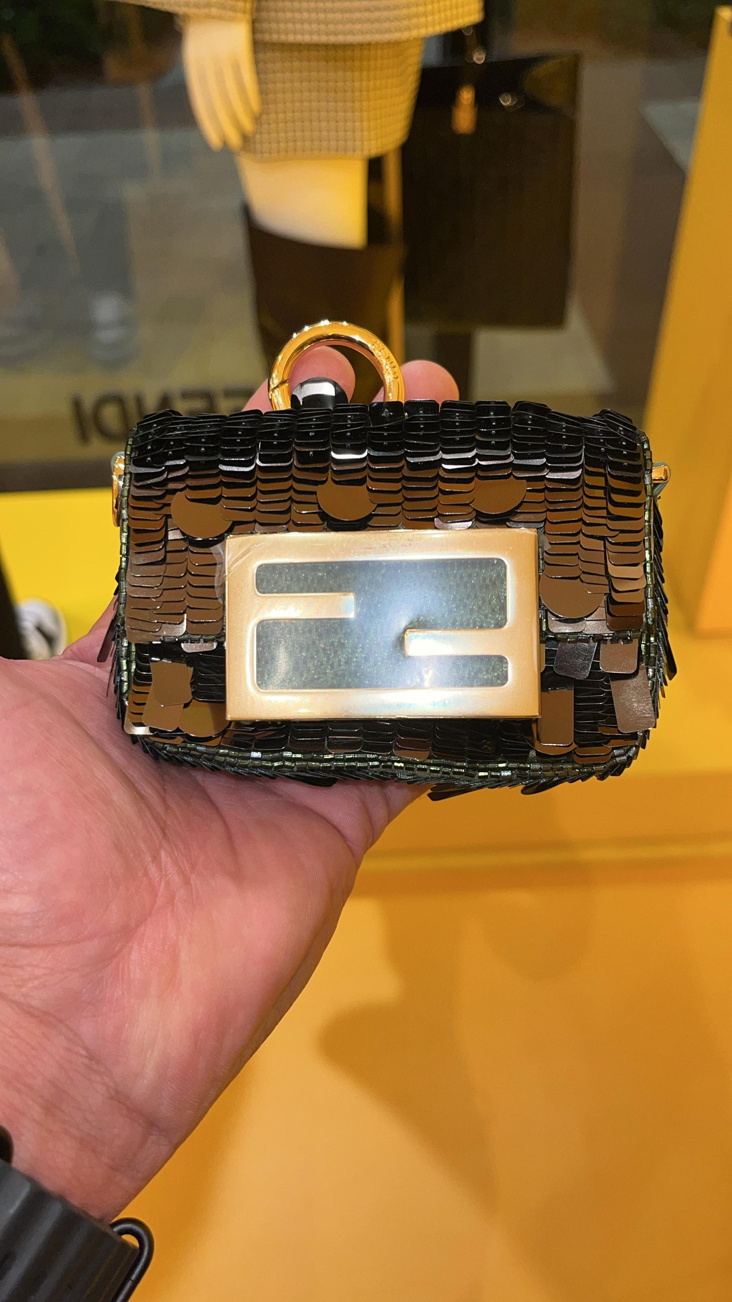 Fendi baguette nano green sequin new