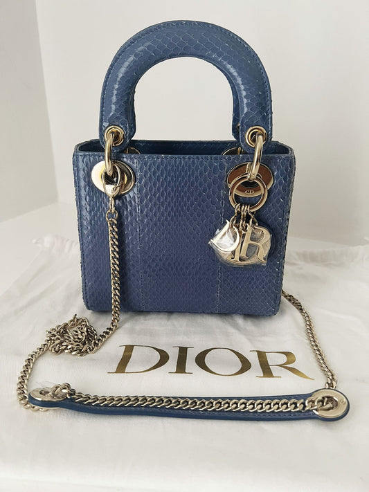 Lady Dior Mini Python blue