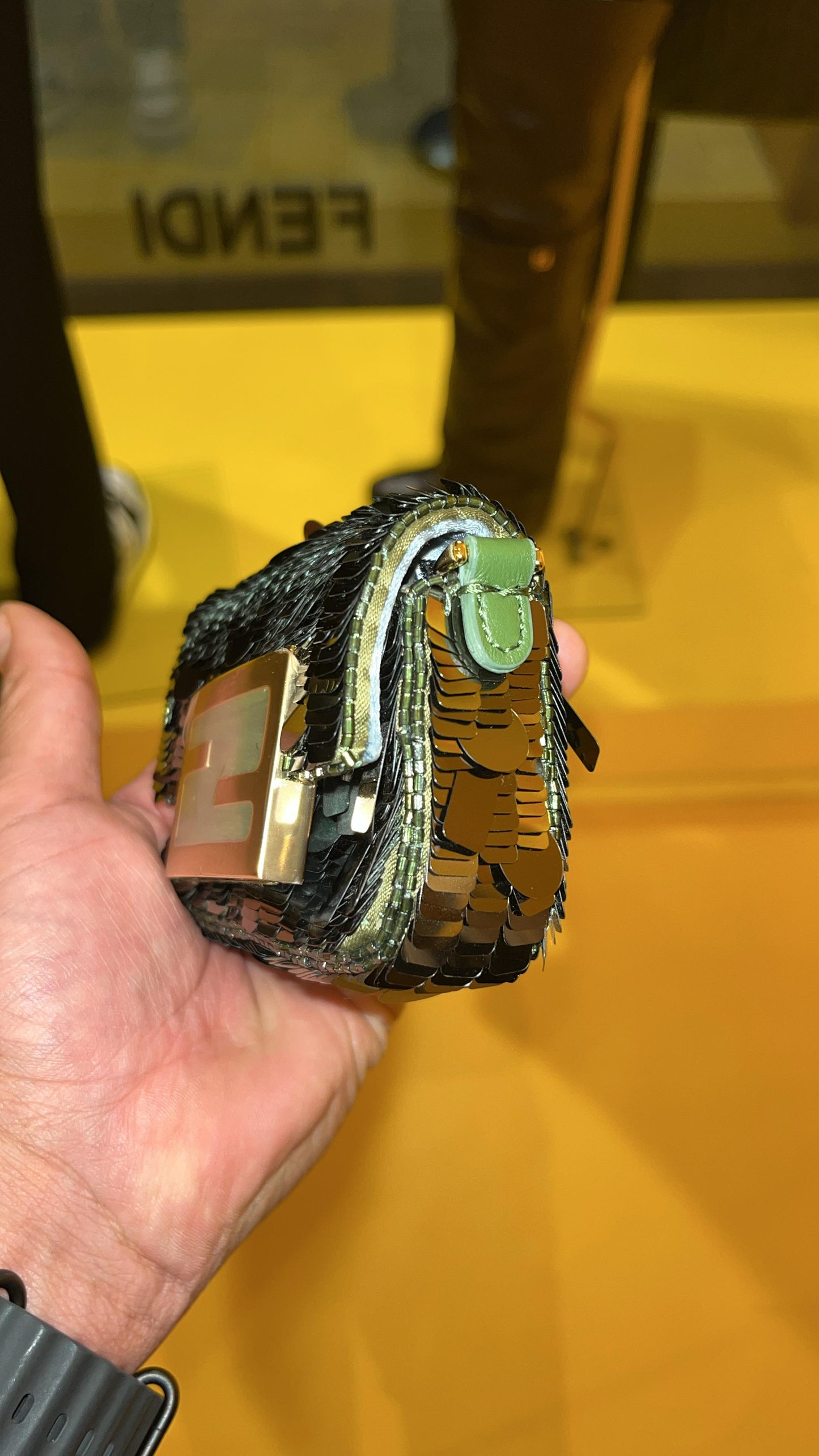 Fendi baguette nano green sequin new