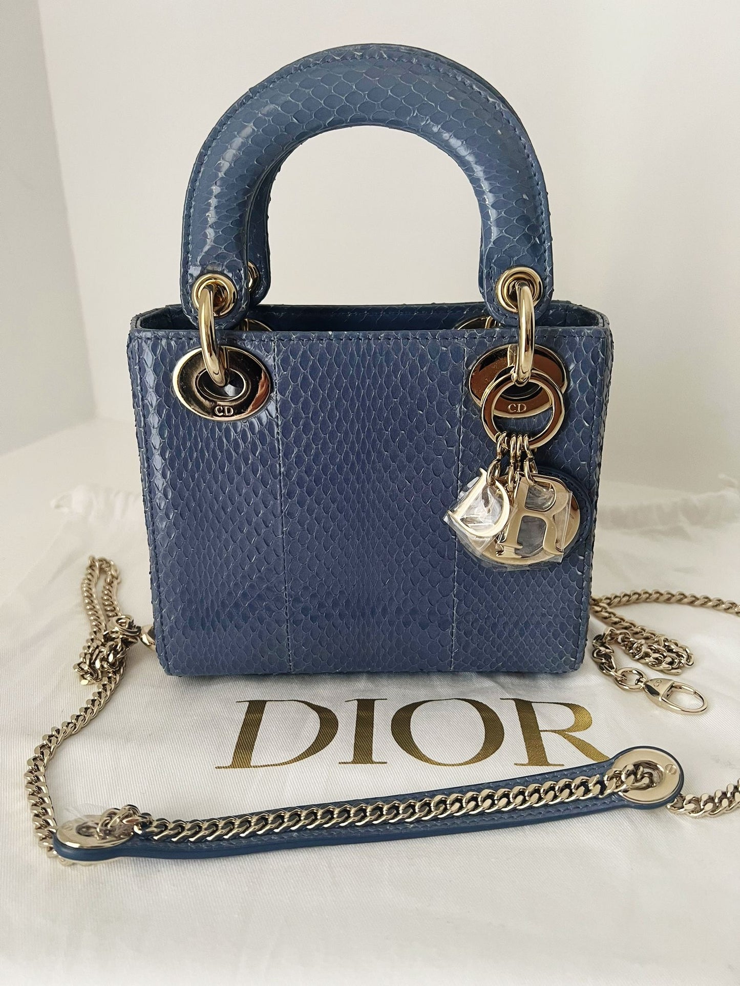 Lady Dior Mini Python blue