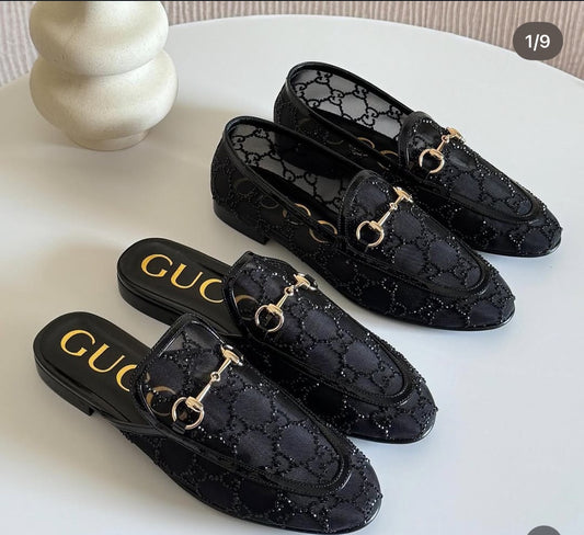 Gucci black crystal loafers 38.5 partial payment