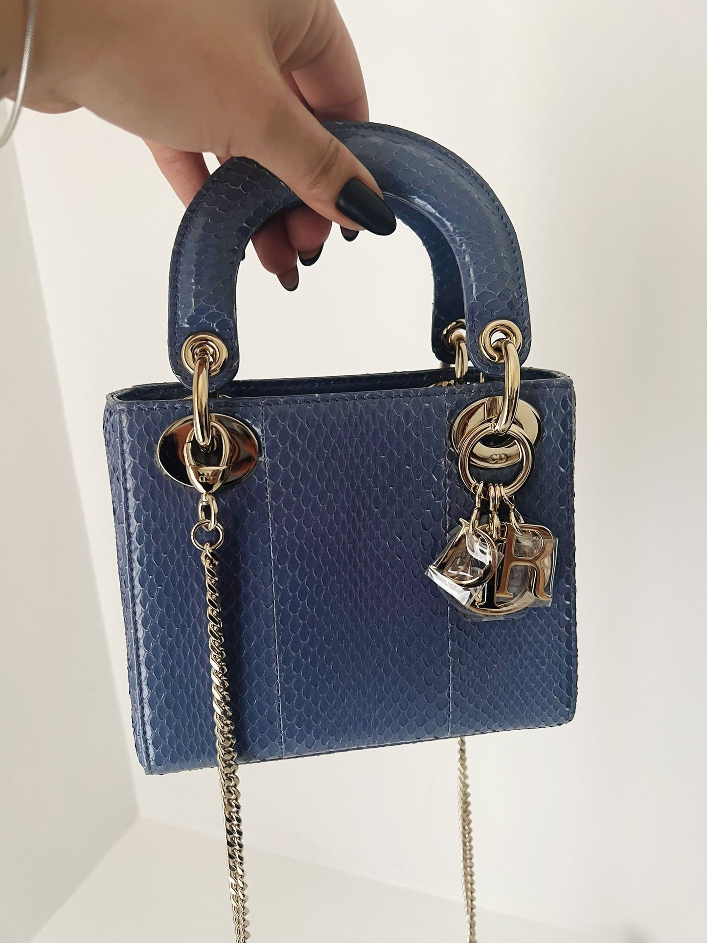 Lady Dior Mini Python blue