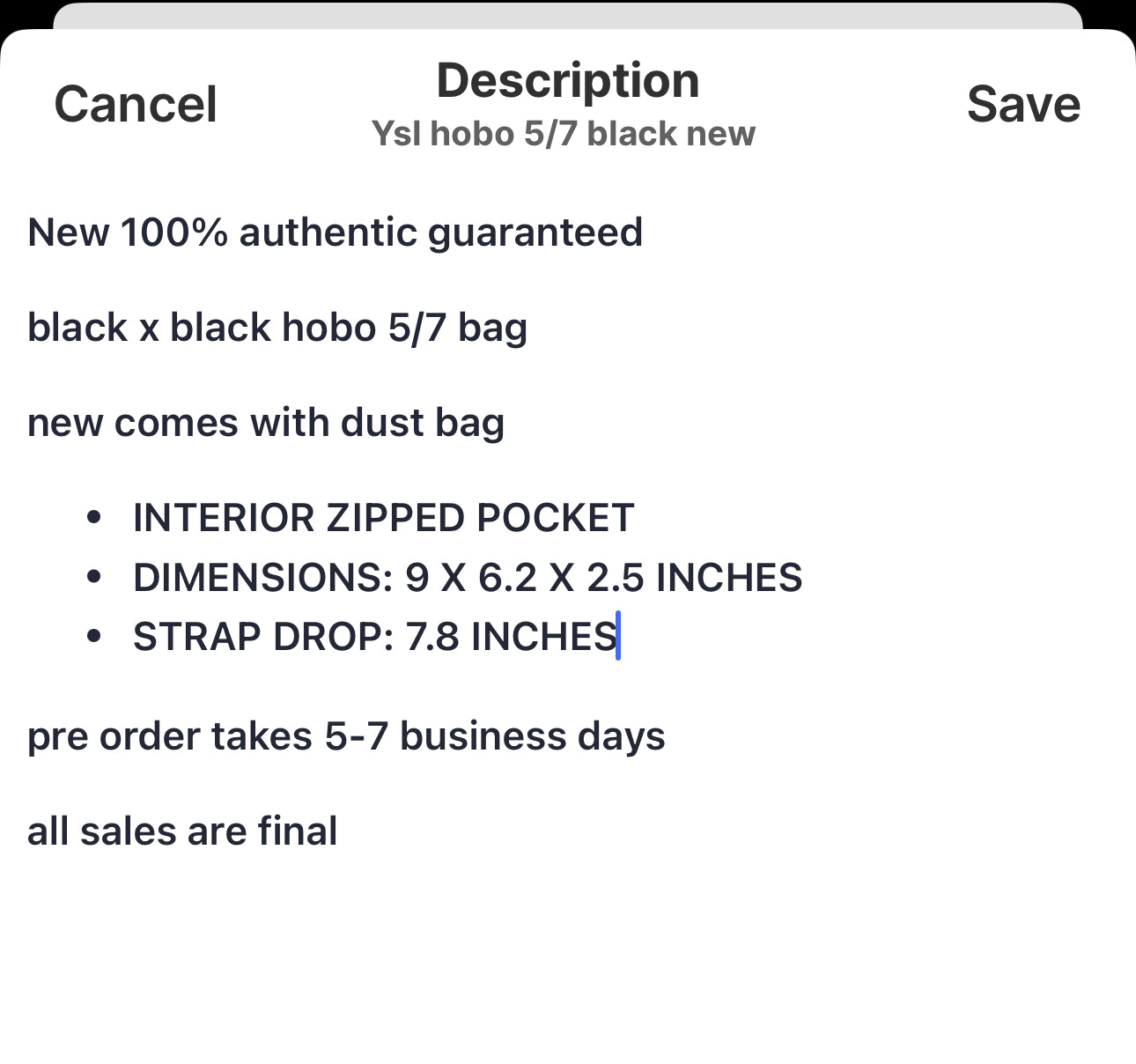 Ysl hobo 5/7 black new