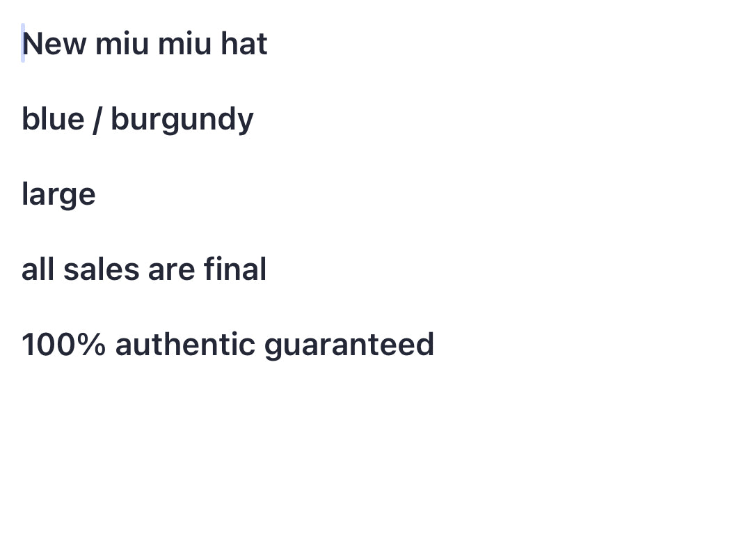 Miu miu hat navy/burgundy LARGE