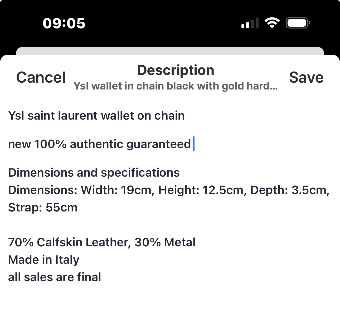 Ysl wallet in chain black with gold hardware