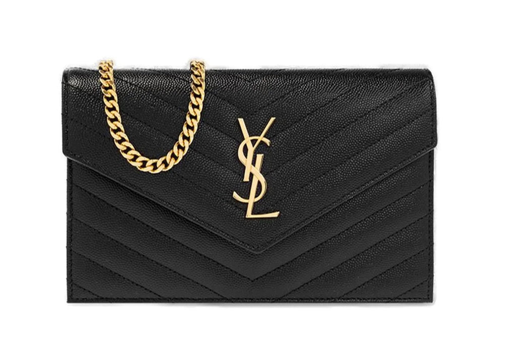 Ysl wallet in chain black with gold hardware
