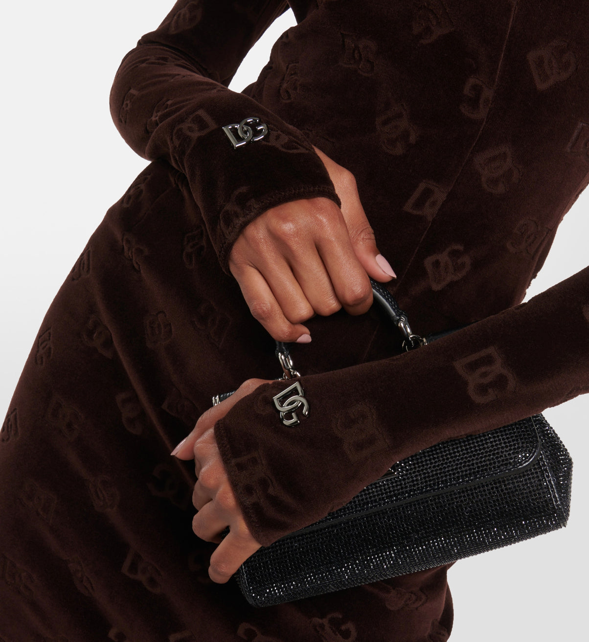 Dolce Gabana velvet brown logo dress