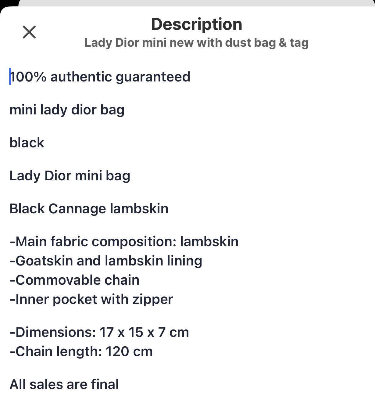 Lady Dior mini new with dust bag & tag