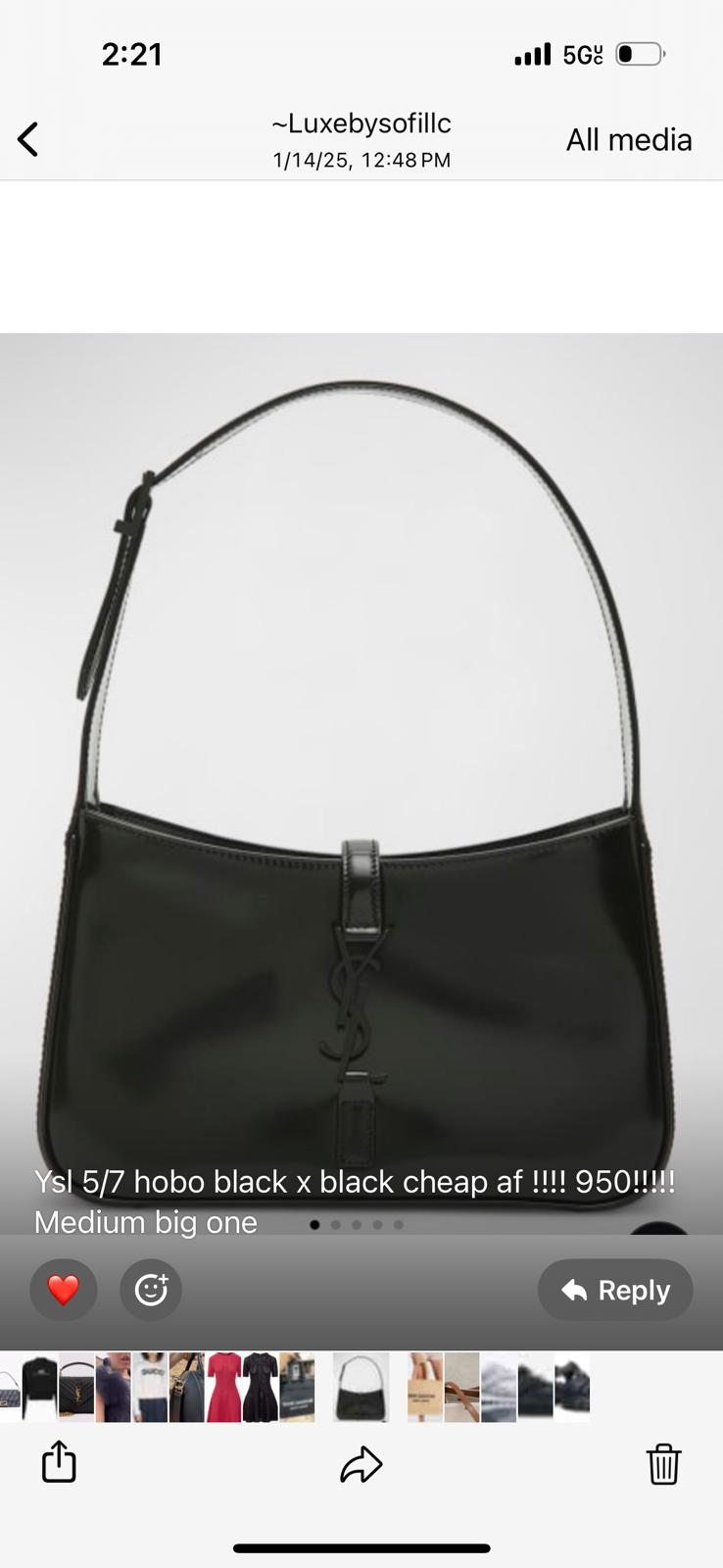 Ysl hobo 5/7 black new