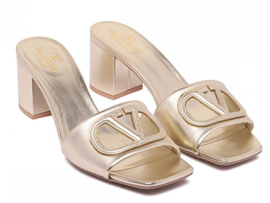 Valentino gold v logo mules 38