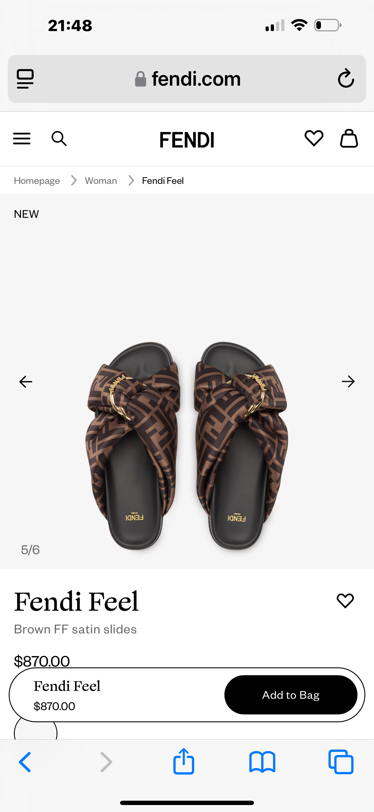 Fendi Feel
Brown FF satin slides 38
