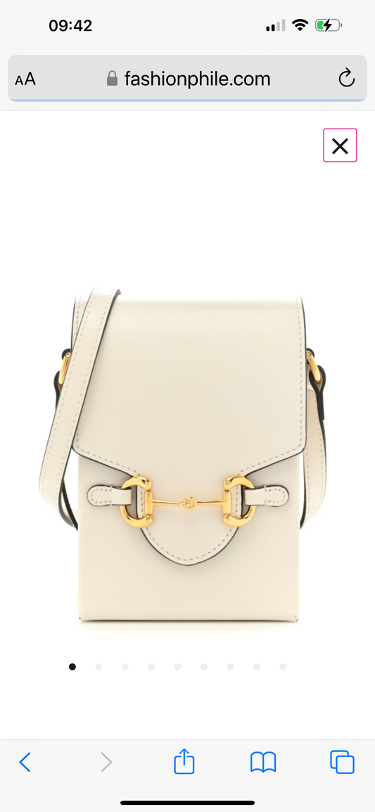 GUCCI
Boarded Plutone Calfskin Mini Horsebit 1955 Crossbody Bag White